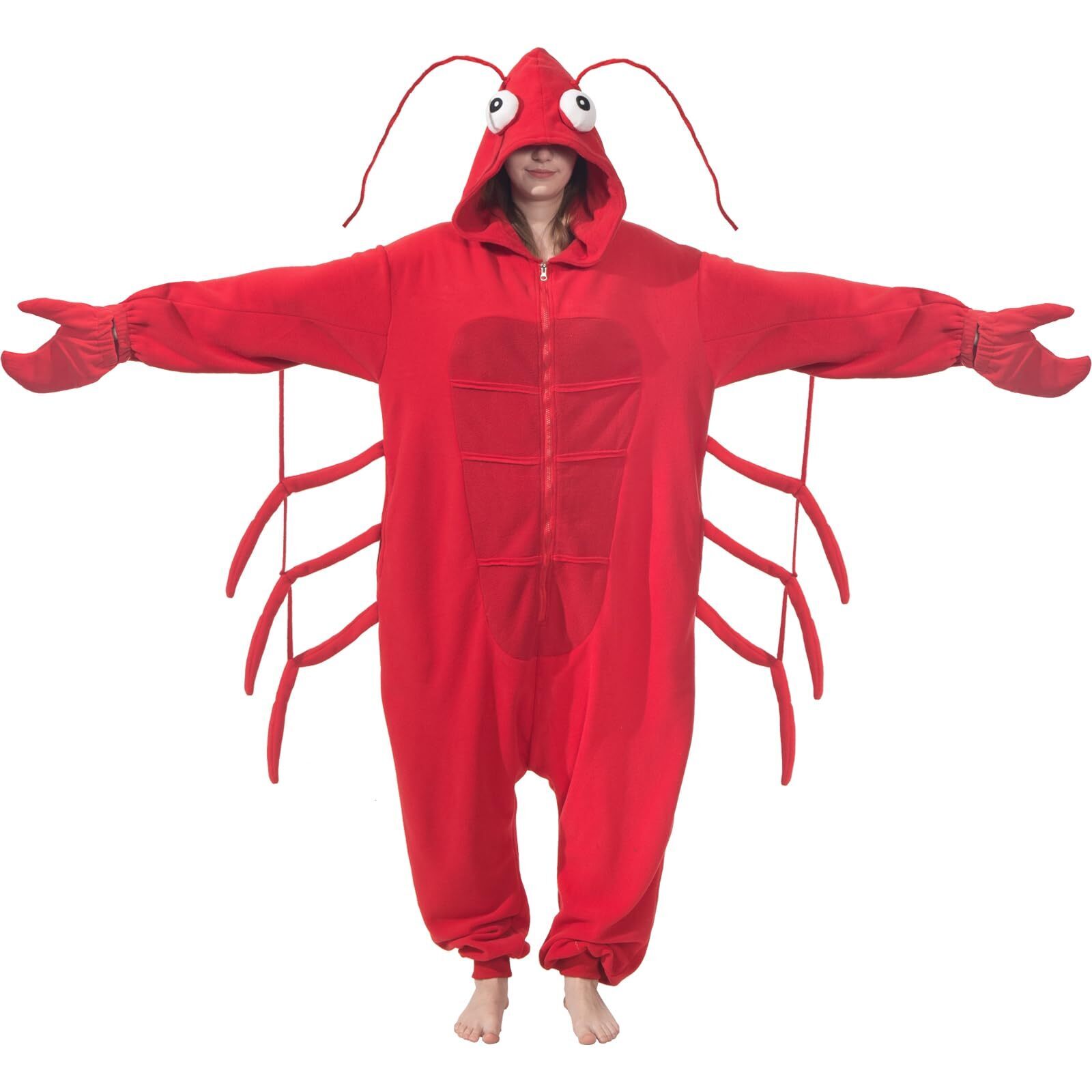 8889 Adult Lobster Onesie Costume Fun Halloween Crustaceans Cosplay Pajamas